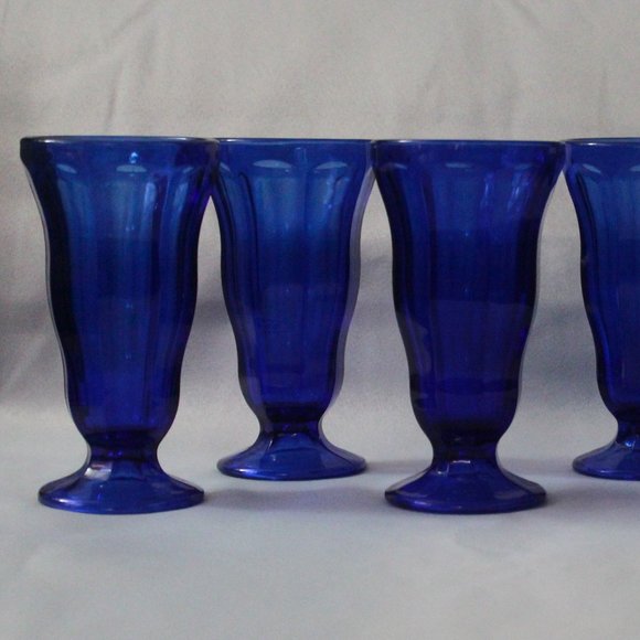 Cobalt Blue Tulip Sundae Glasses | Vintage Anchor Hocking Parfait Malt Milkshake - Picture 3 of 6
